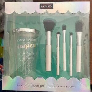 MERMAID TUMBLER WITH STRAW & FULL FACE BRUSH SET